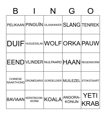 Dieren B Bingo Card