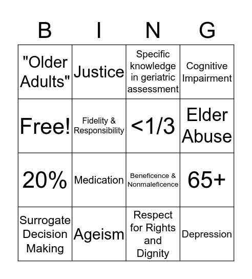 Geropsychology!!!!!! Bingo Card