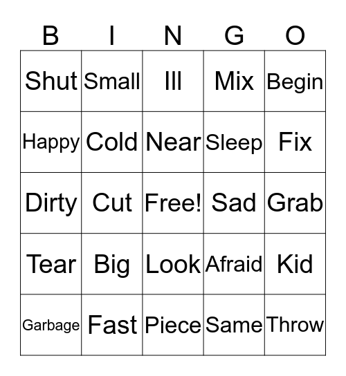 Synonym BINGO Card