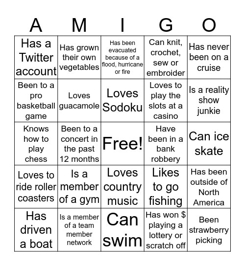 AMIGO Bingo Card