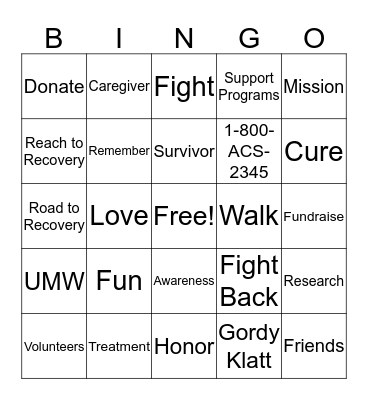 Relay Bingo! Bingo Card