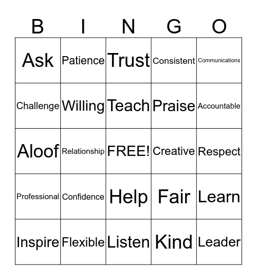Coaching Bingo Card