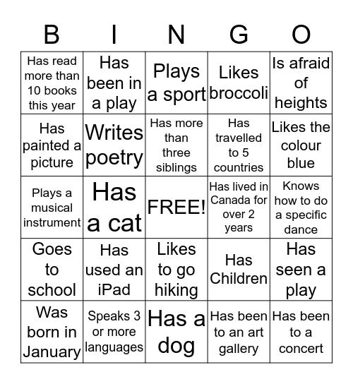 Getting to Know Each Other Bingo Card