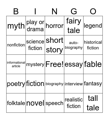Genre Bingo Card