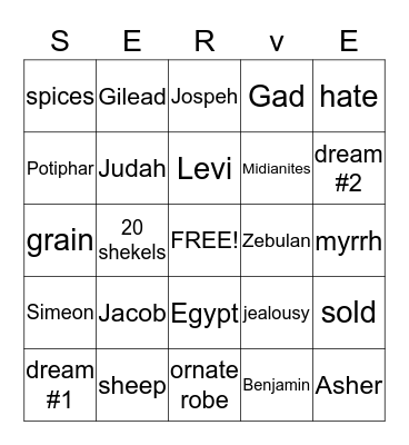 SERVE Bingo Card