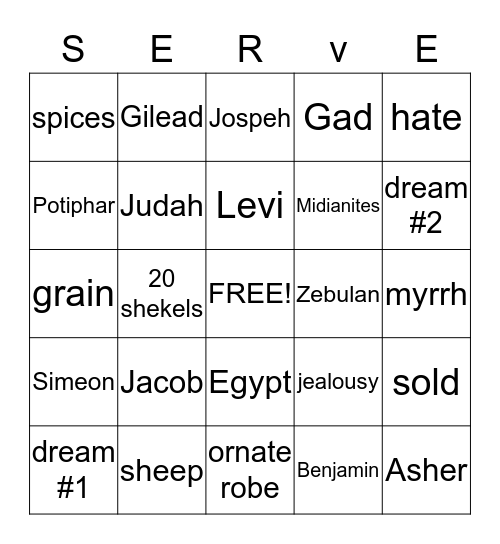 SERVE Bingo Card