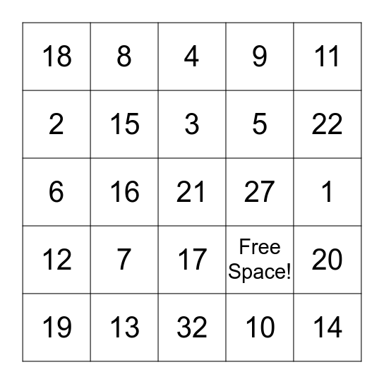 Bingo!!! Bingo Card