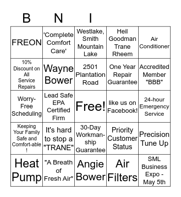 BNI Meeting - April 19th !!  Bingo Card
