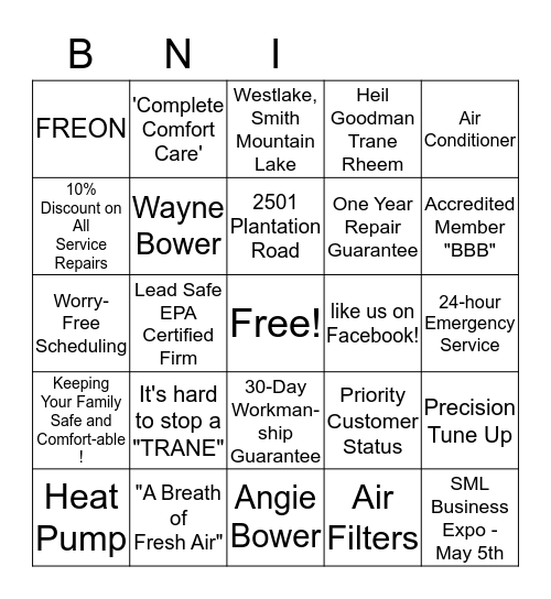 BNI Meeting - April 19th !!  Bingo Card