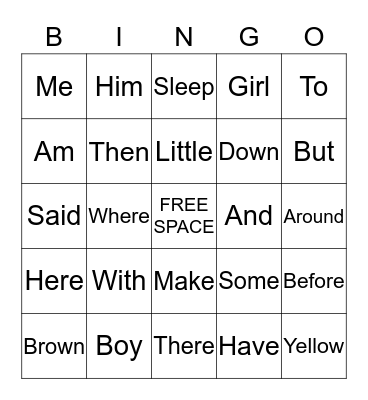 WORDS Bingo Card