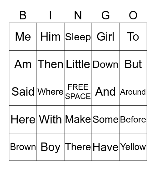 WORDS Bingo Card