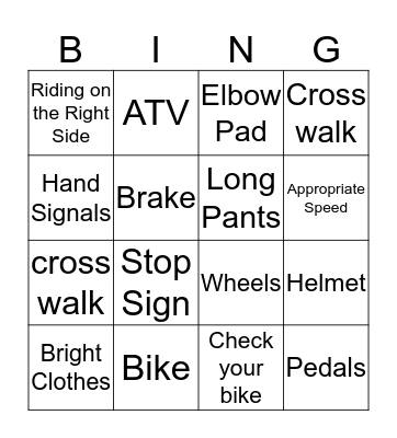 Bike & ATV Safety  Bingo Card