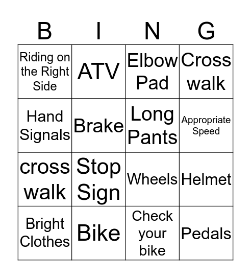 Bike & ATV Safety  Bingo Card