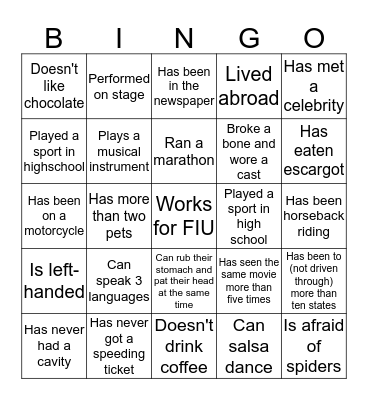 Find Someone Who Bingo Card