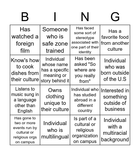 BING(ONE) Bingo Card