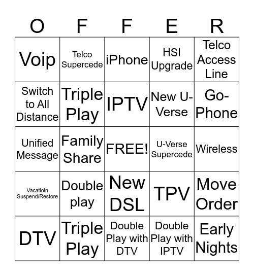 OFFER Bingo Card