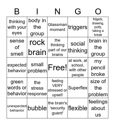 Social Thinking Review Bingo  Bingo Card