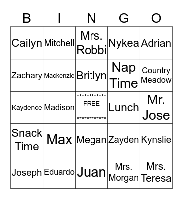 Mrs. Morgan's Class Bingo Card