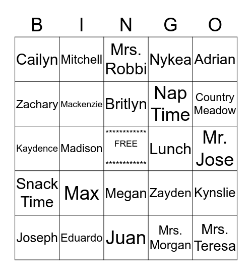 Mrs. Morgan's Class Bingo Card