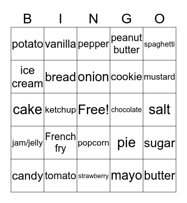 Food and Drink Bingo Card