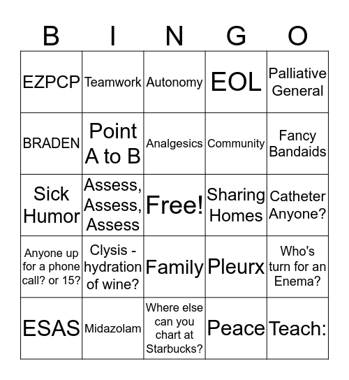 Palliative Home Care Fun! Bingo Card