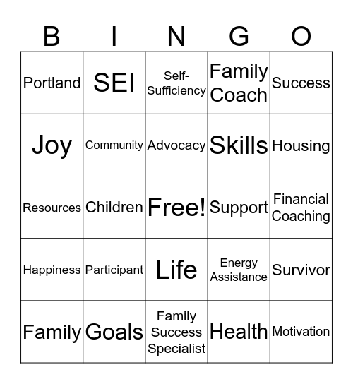 Collaborative Family Success Project Bingo Card