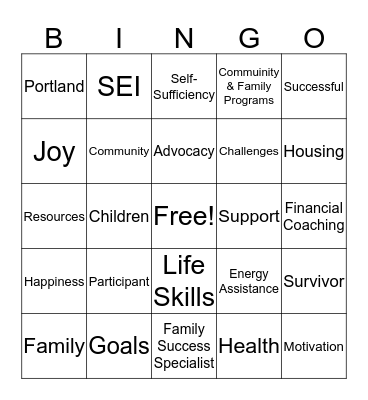 Collaborative Family Success Project Bingo Card