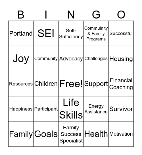 Collaborative Family Success Project Bingo Card