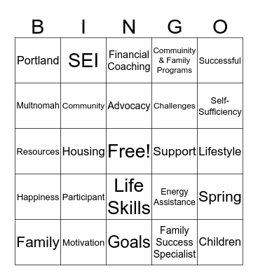 Collaborative Family Success Project Bingo Card