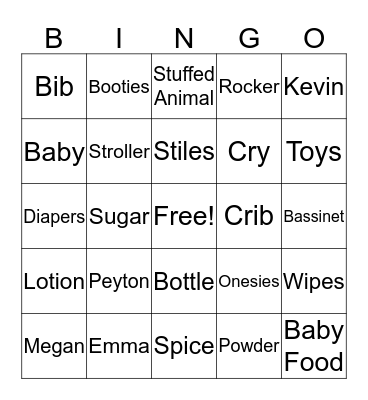 Sugar and Spice Baby Peyton Bingo Card