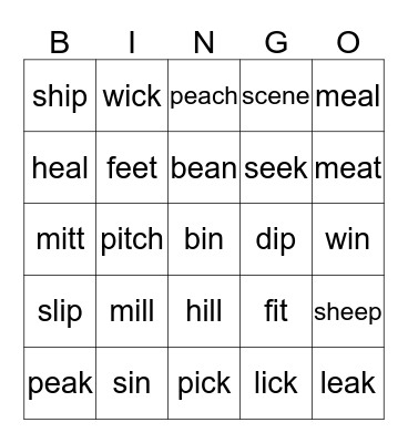 /I/ or /iy/ Bingo Card