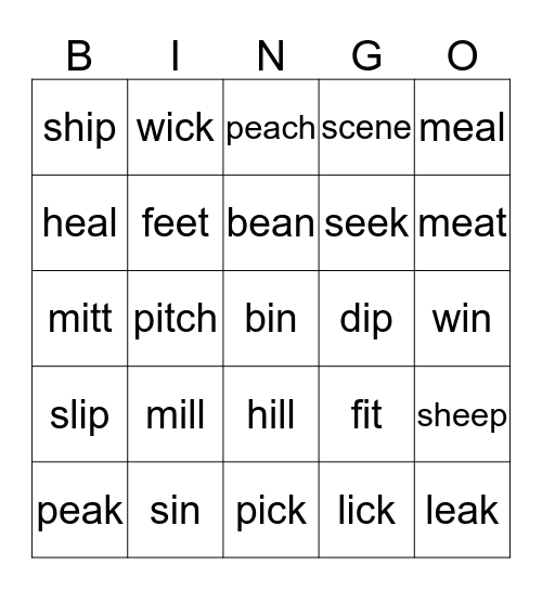 /I/ or /iy/ Bingo Card
