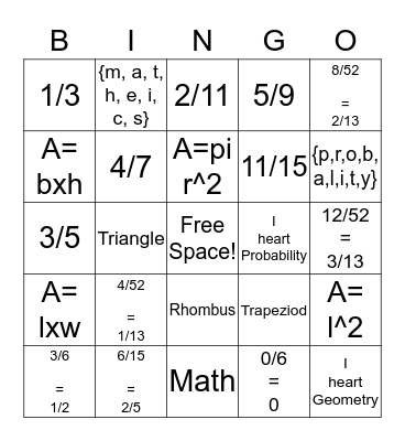 MATHEMATIC Bingo Card