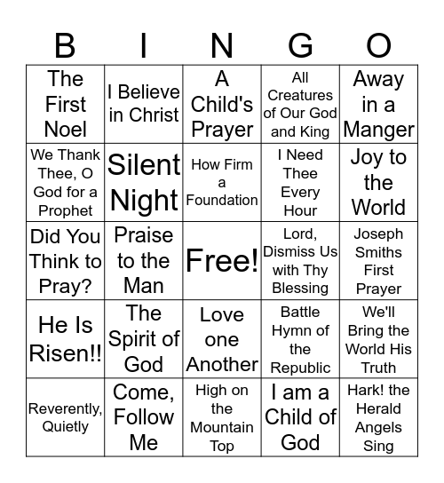 Name that hymn Bingo Card