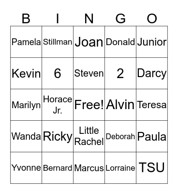 Bonham Family Reunion #2 Bingo Card