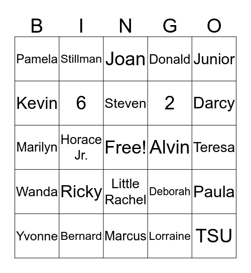 Bonham Family Reunion #2 Bingo Card