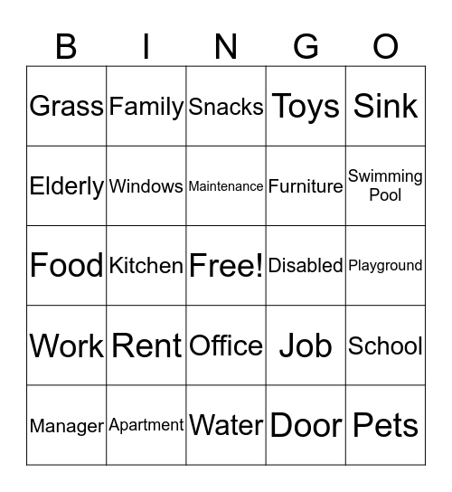 Multifamily Housing Bingo! Bingo Card