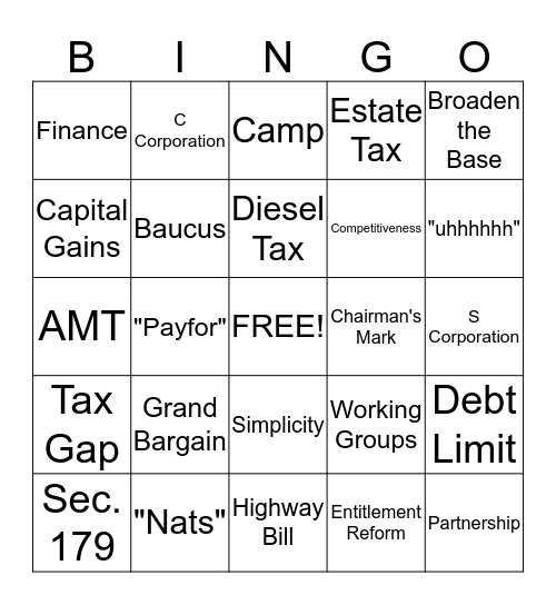 TAX REFORM BINGO Card