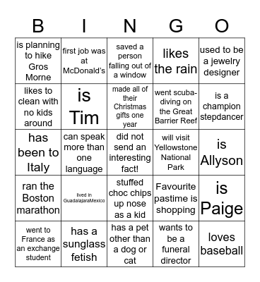 Find out Who.... Bingo Card