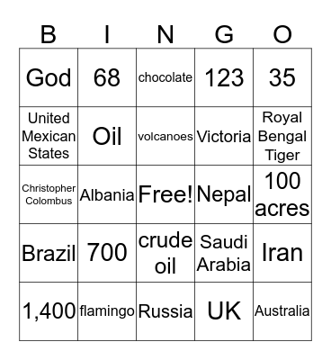 International Facts Bingo Card