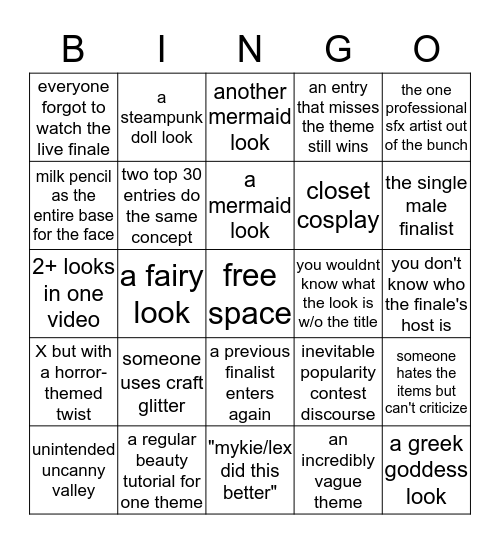 NYX Top 30 & Onwards Bingo Card