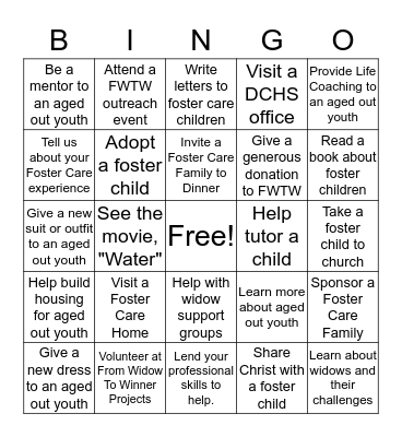 From Widow To Winner Projects International Bingo Card