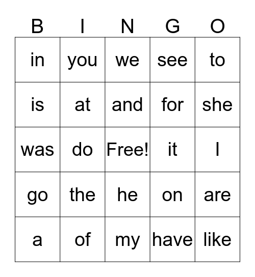 1st 25 HFW Bingo Card