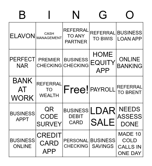 Bank Of The West SME Campaign Bingo Card