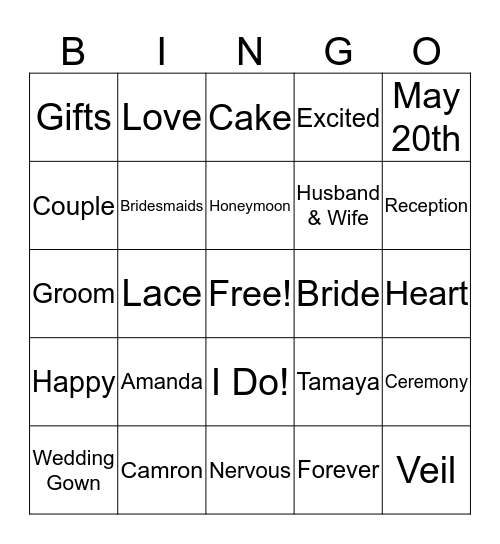 Amanda's Bridal Shower Bingo! Bingo Card