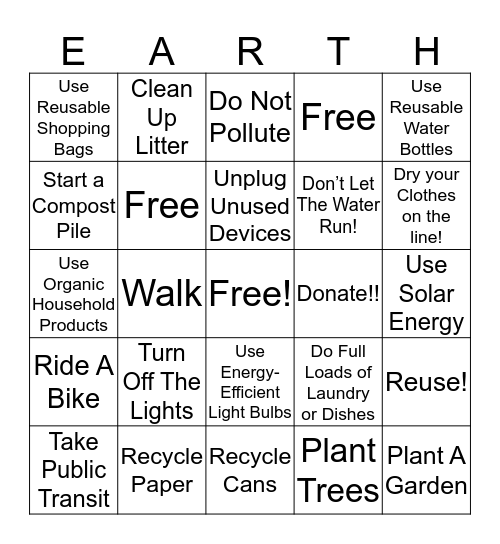 Earth Day Bingo Card