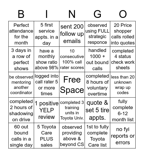 Northridge CCC Bingo Challenge Bingo Card