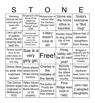 Stonerise Healthcare Bingo Card