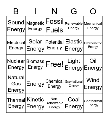Energy Bingo Card
