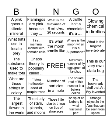 Science Trivia  Bingo Card